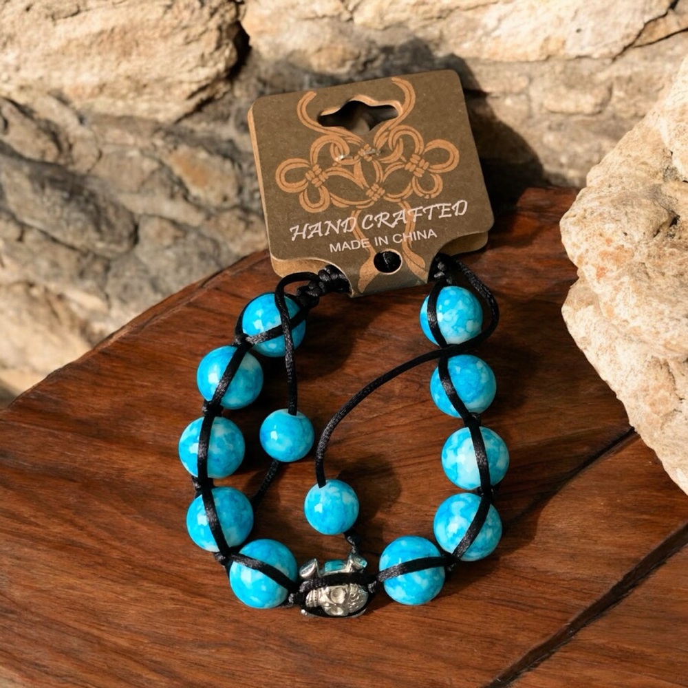 Handcrafted Blue Beaded Memento Mori Bracelet